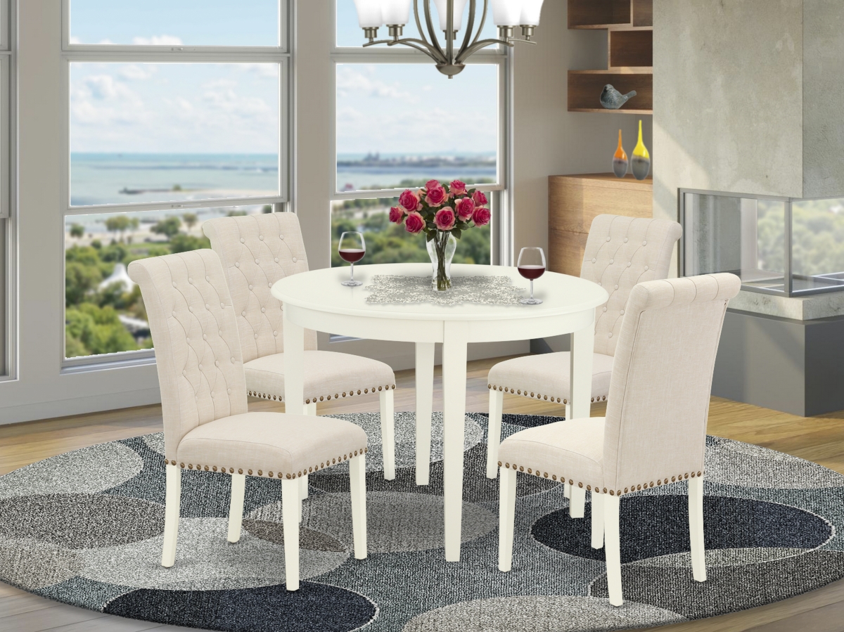 5 Piece Boston Dining Set - Linen White & Light Beige