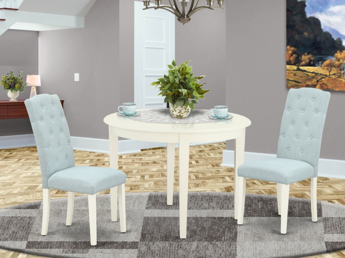 3 Piece Boston Dinette Set - Linen White & Baby Blue