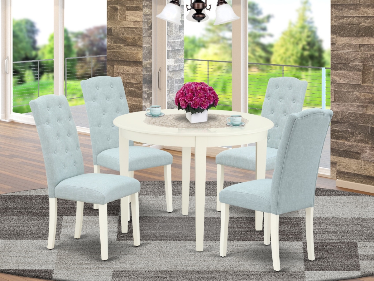 5 Piece Boston Dining Set - Linen White & Baby Blue