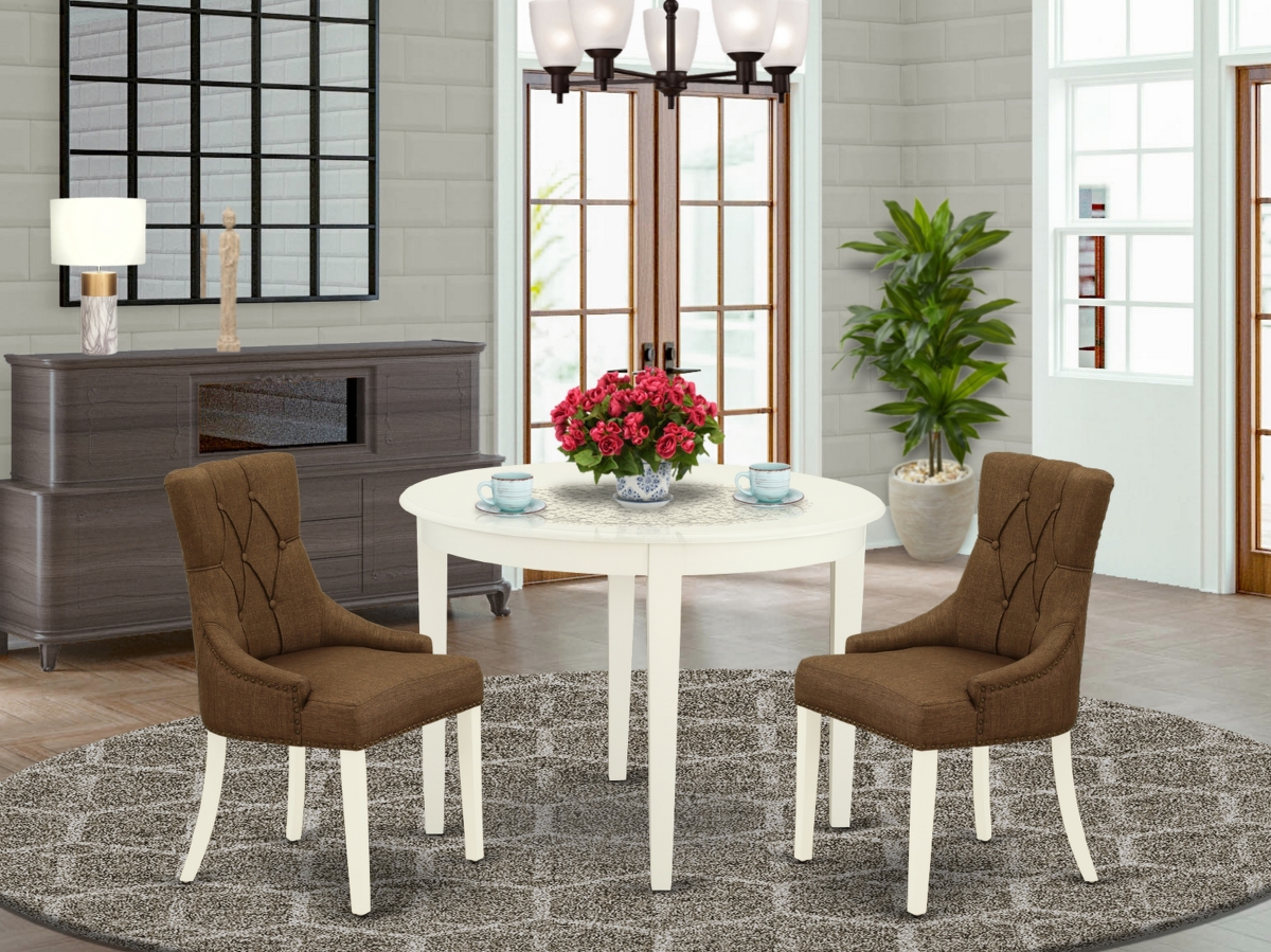 3 Piece Boston Dinette Set - Linen White & Dark Coffee