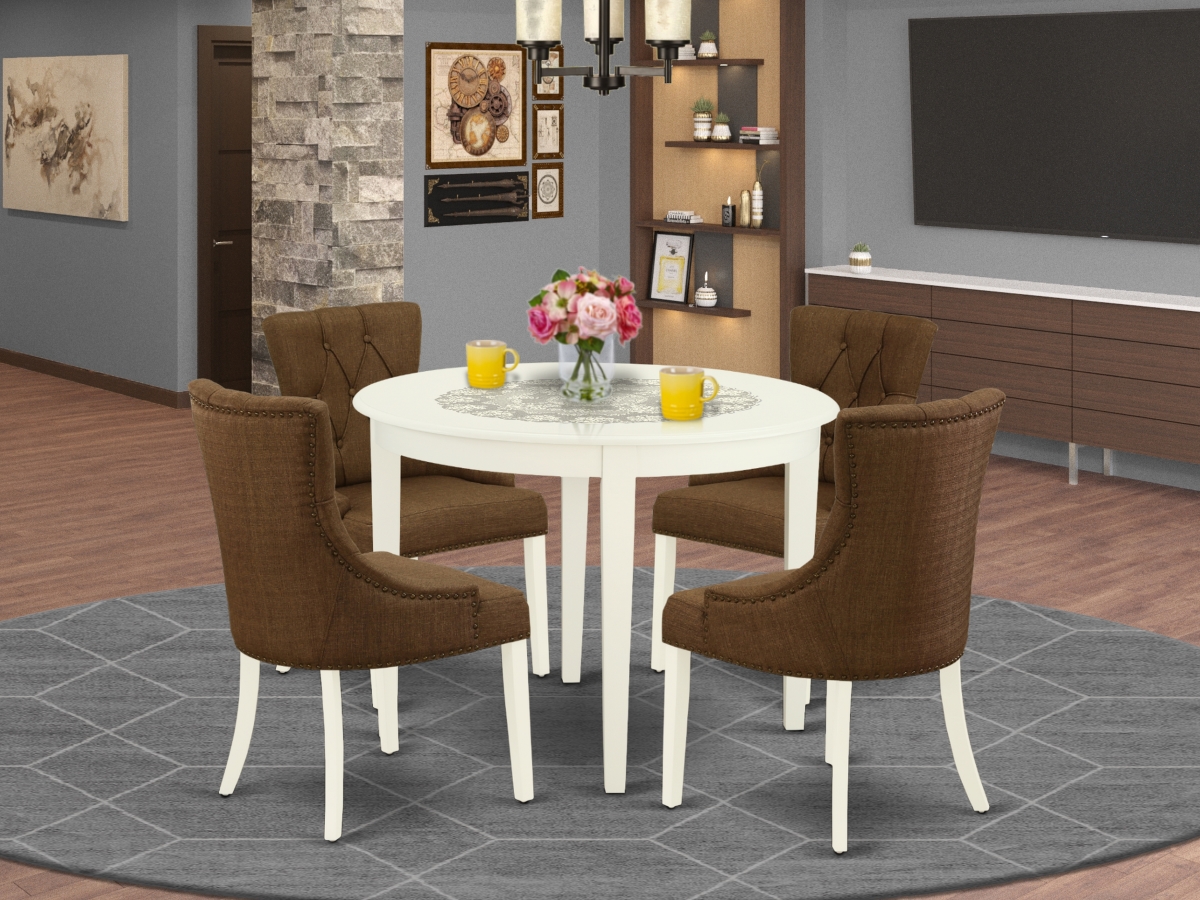 5 Piece Boston Dining Set - Linen White & Dark Coffee