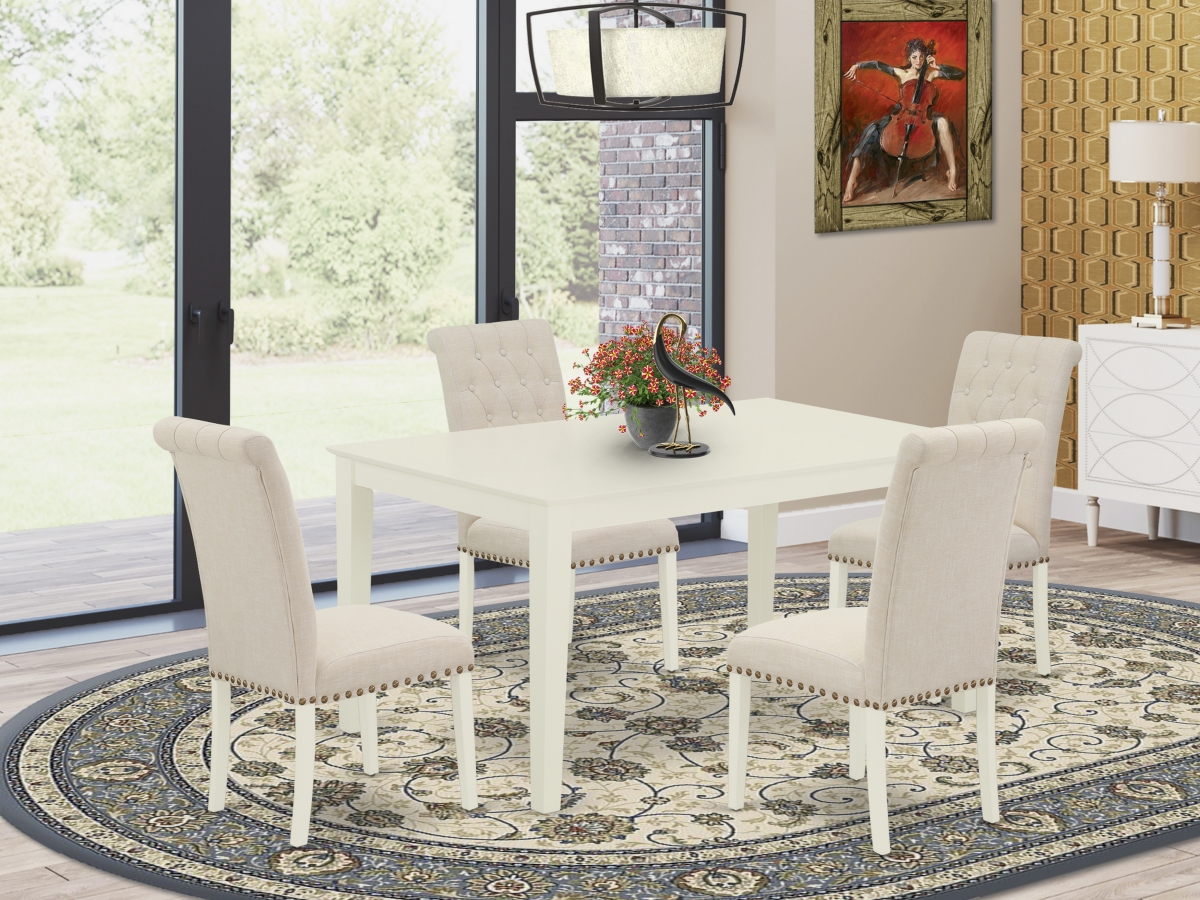 5 Piece Capri Dining Set - Linen White & Light Beige