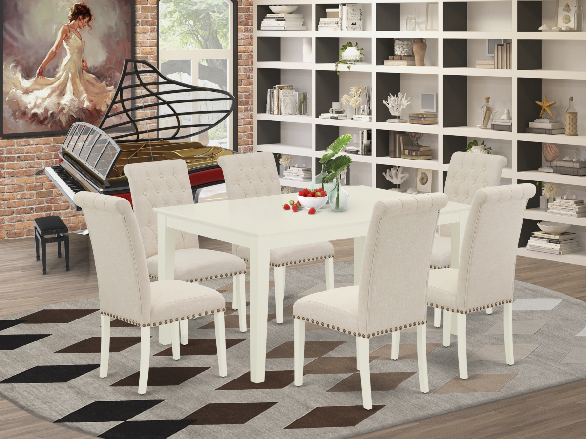 7 Piece Capri Dinette Set - Linen White & Light Beige