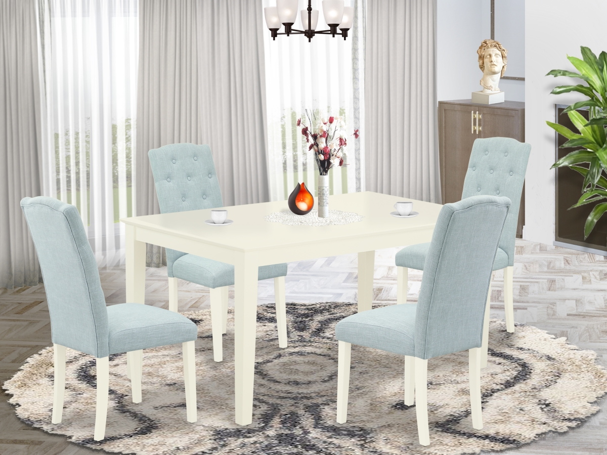 5 Piece Capri Dining Set - Linen White & Baby Blue