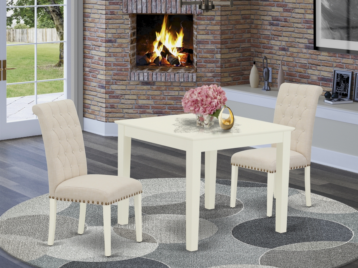 OXBR3-LWH-02 3 Piece Oxford Dinette Set - Linen White & Light Beige
