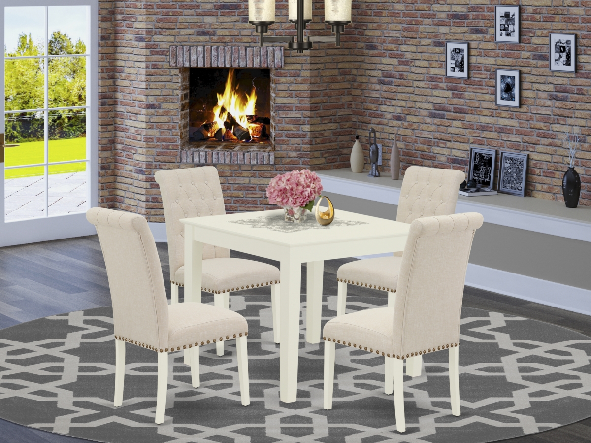 5 Piece Oxford Dining Set - Linen White & Light Beige