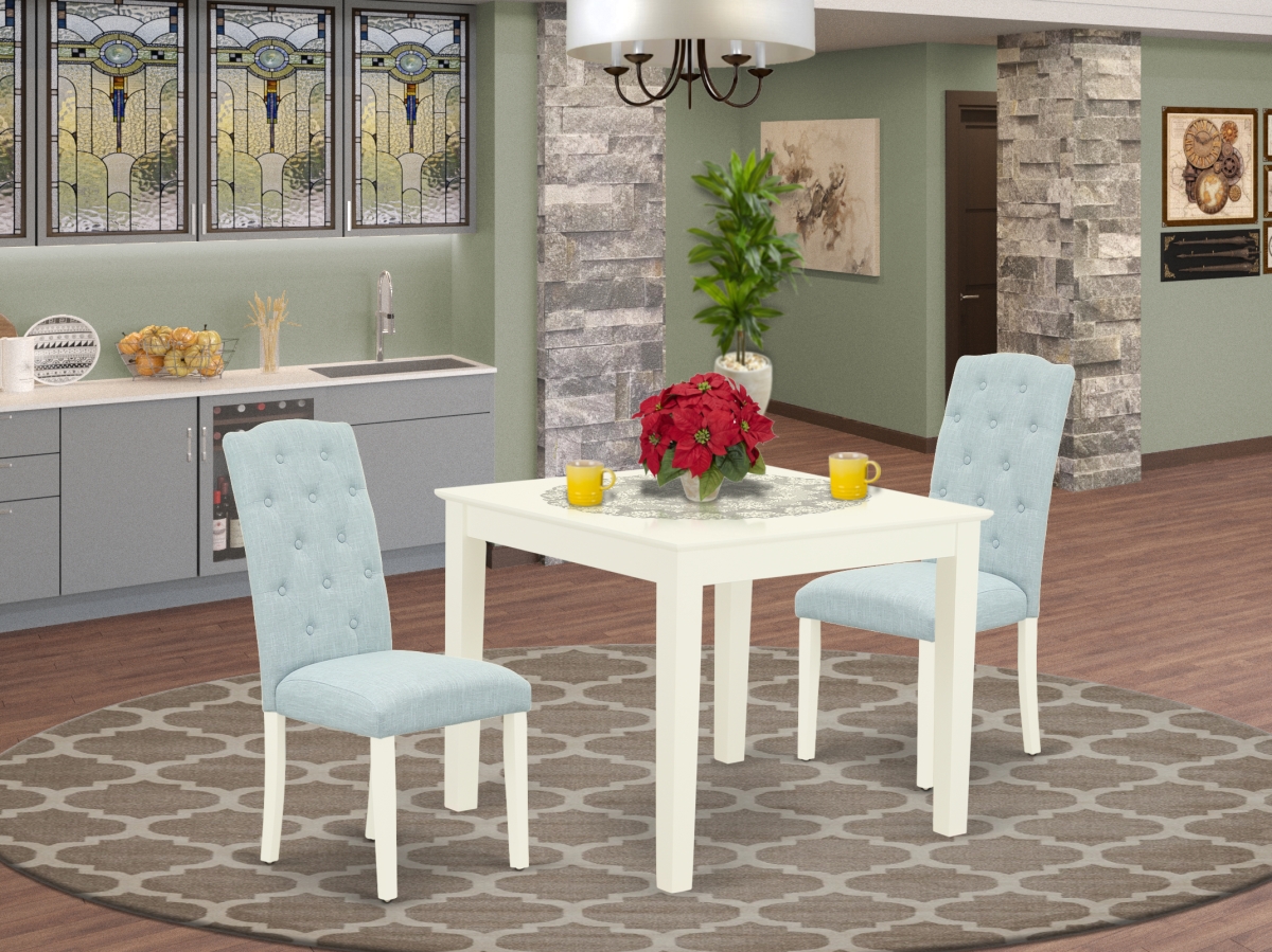 3 Piece Oxford Dinette Set - Linen White & Baby Blue