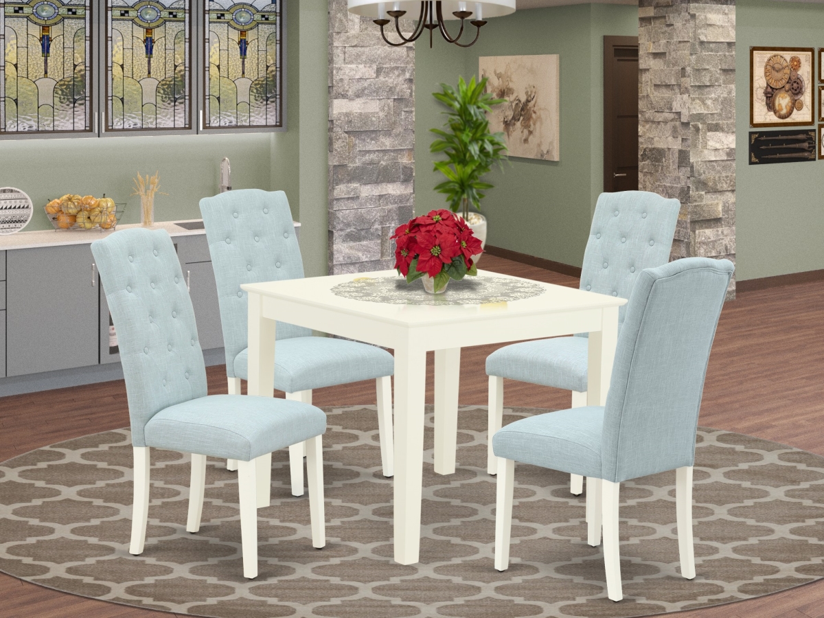5 Piece Oxford Dining Set - Linen White & Baby Blue