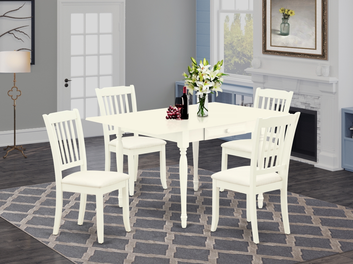 5 Piece Monza Wood Dining Table Set - Linen White