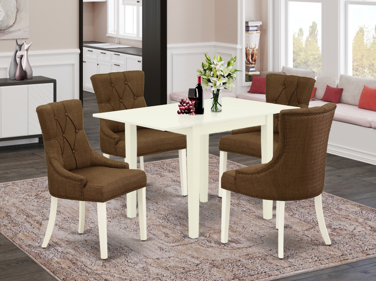 5 Piece Norden Modern Dining Table Set - Dark Coffee & Linen White