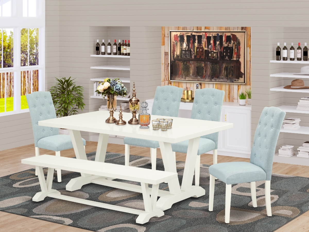 6 Piece V-Style Kitchen Dining Room Set - Linen White