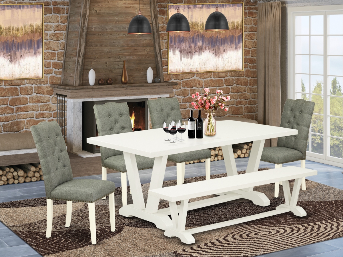 6 Piece V-Style Dining Room Set - Linen White