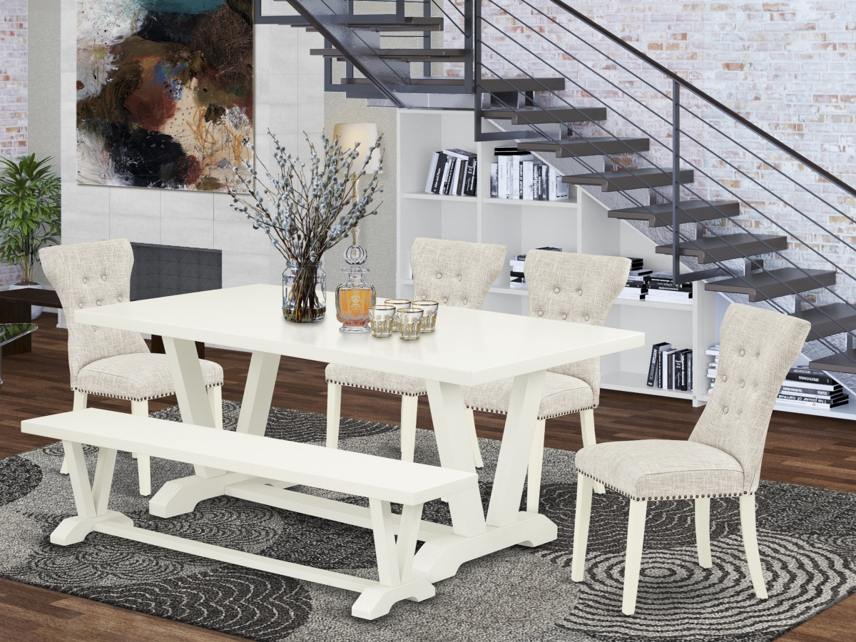 V027GA235-6 6 Piece V-Style Dining Room Table Set - Linen White -  East West Furniture