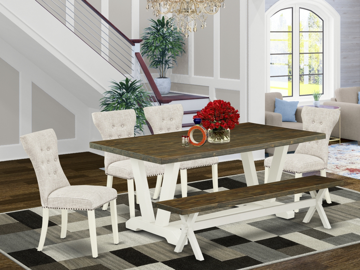 6 Piece V-Style Dinette Room Set - Linen White