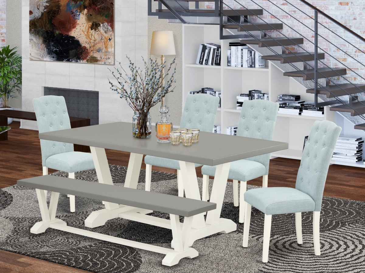 V097CE215-6 6 Piece V-Style Dining Room Table Set - Linen White -  East West Furniture