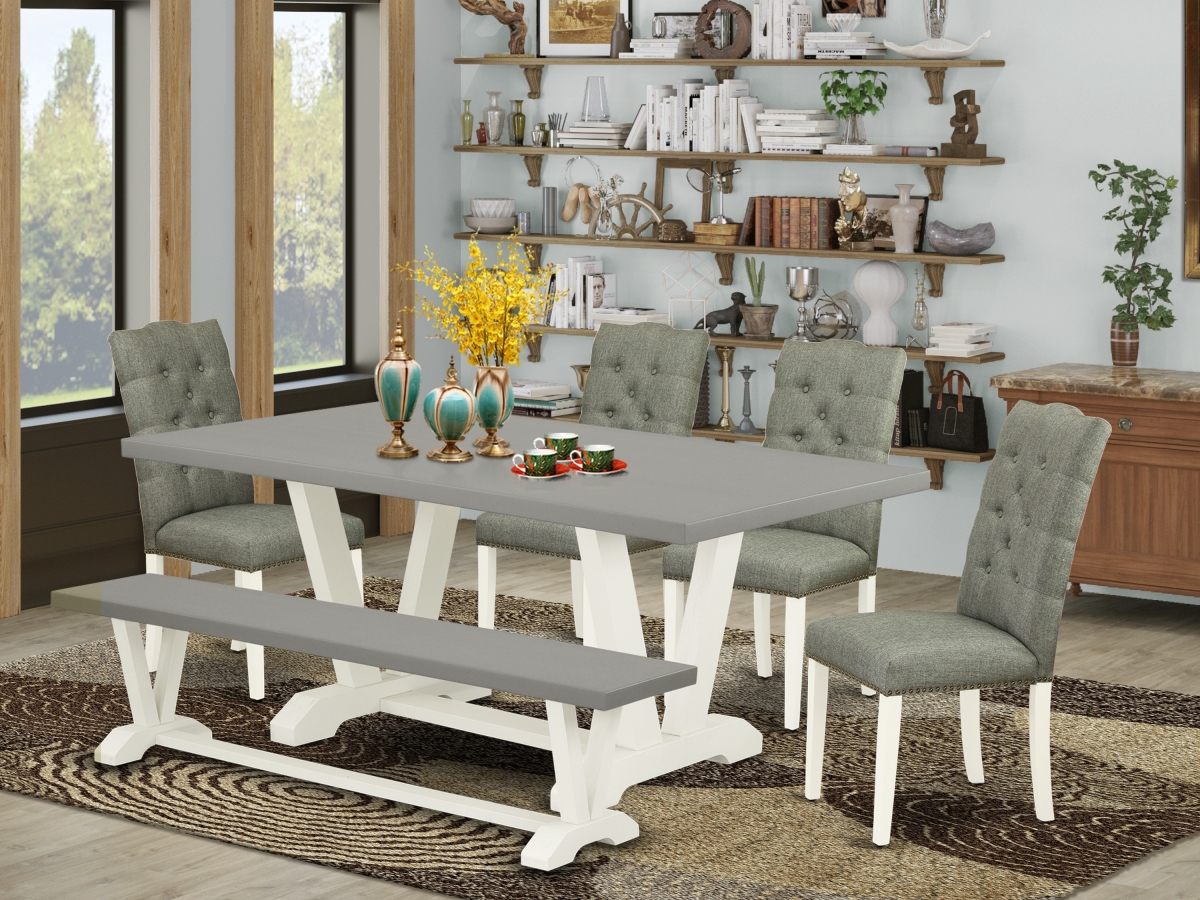 6 Piece V-Style Dining Table Set - Linen White