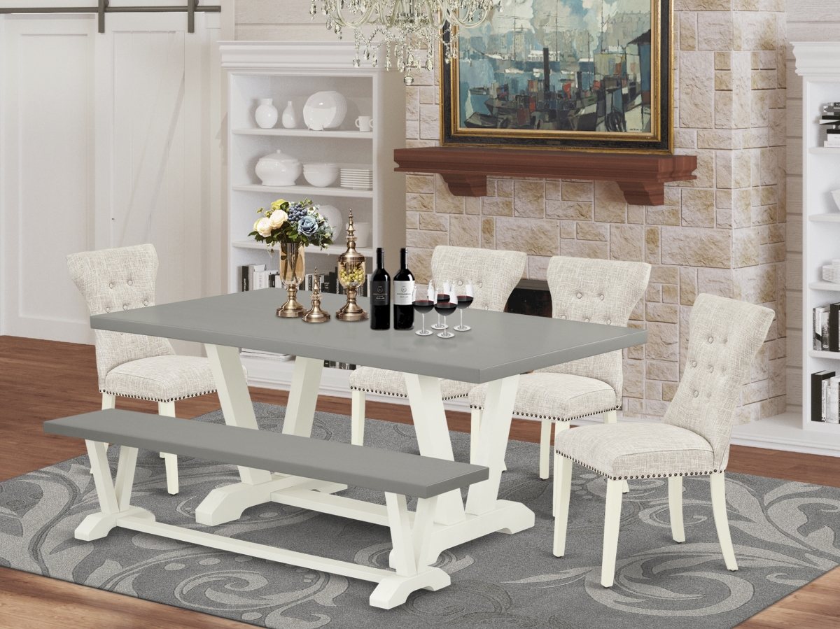 6 Piece V-Style Kitchen Dining Room Set - Linen White