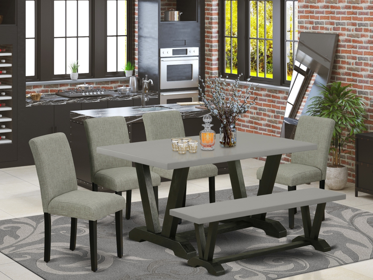 6 Piece V-Style Kitchen Table Set - Shitake & Cement