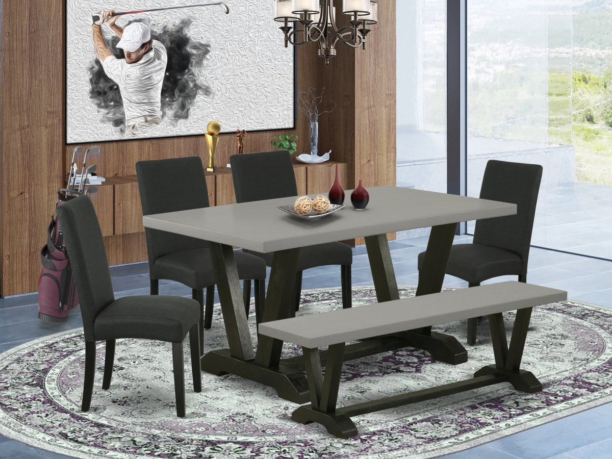 6 Piece V-Style Modern Dining Set - Cement & Black