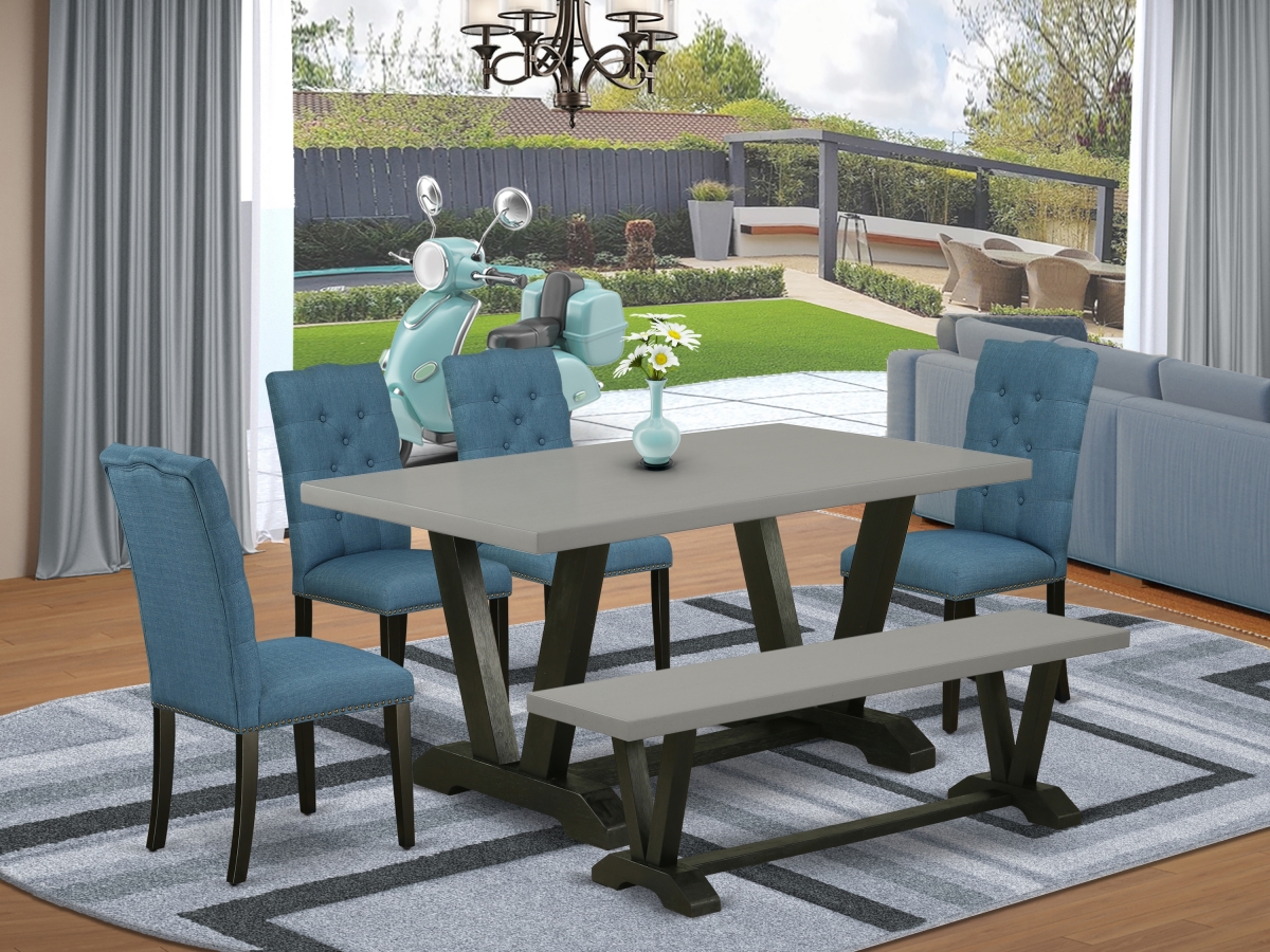 6 Piece V-Style Amazing Dinette Set - Wire Brushed Black