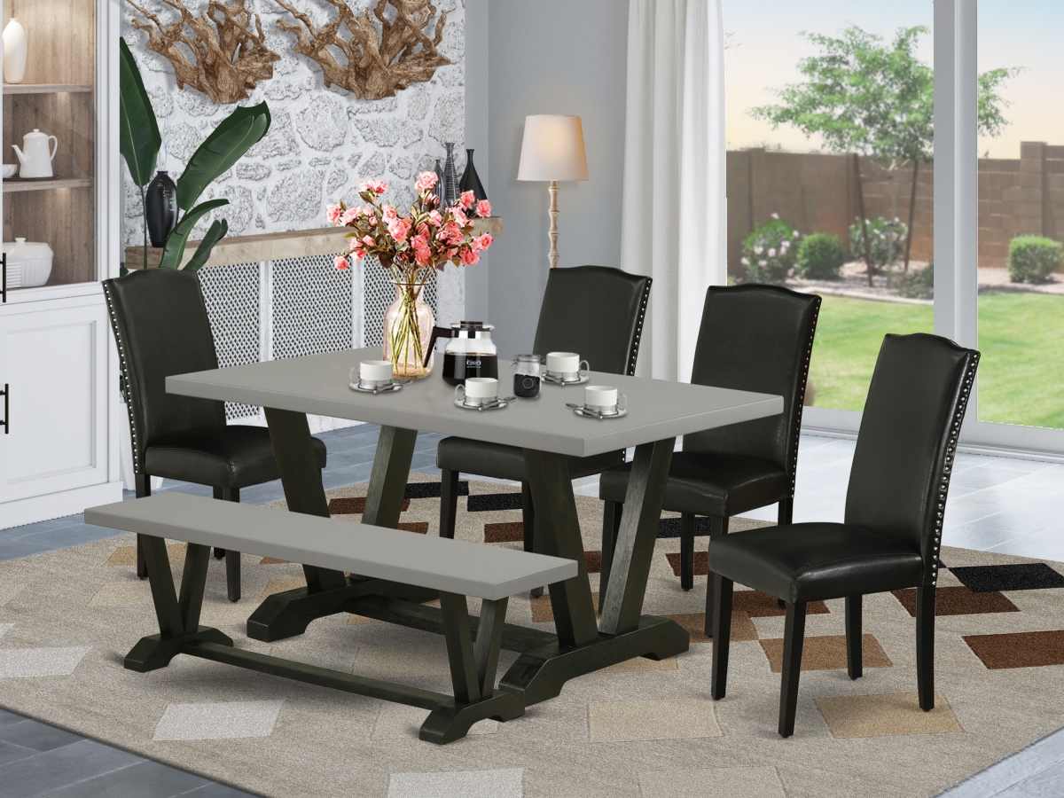 6 Piece V-Style Dining Table Set - Black & Cement