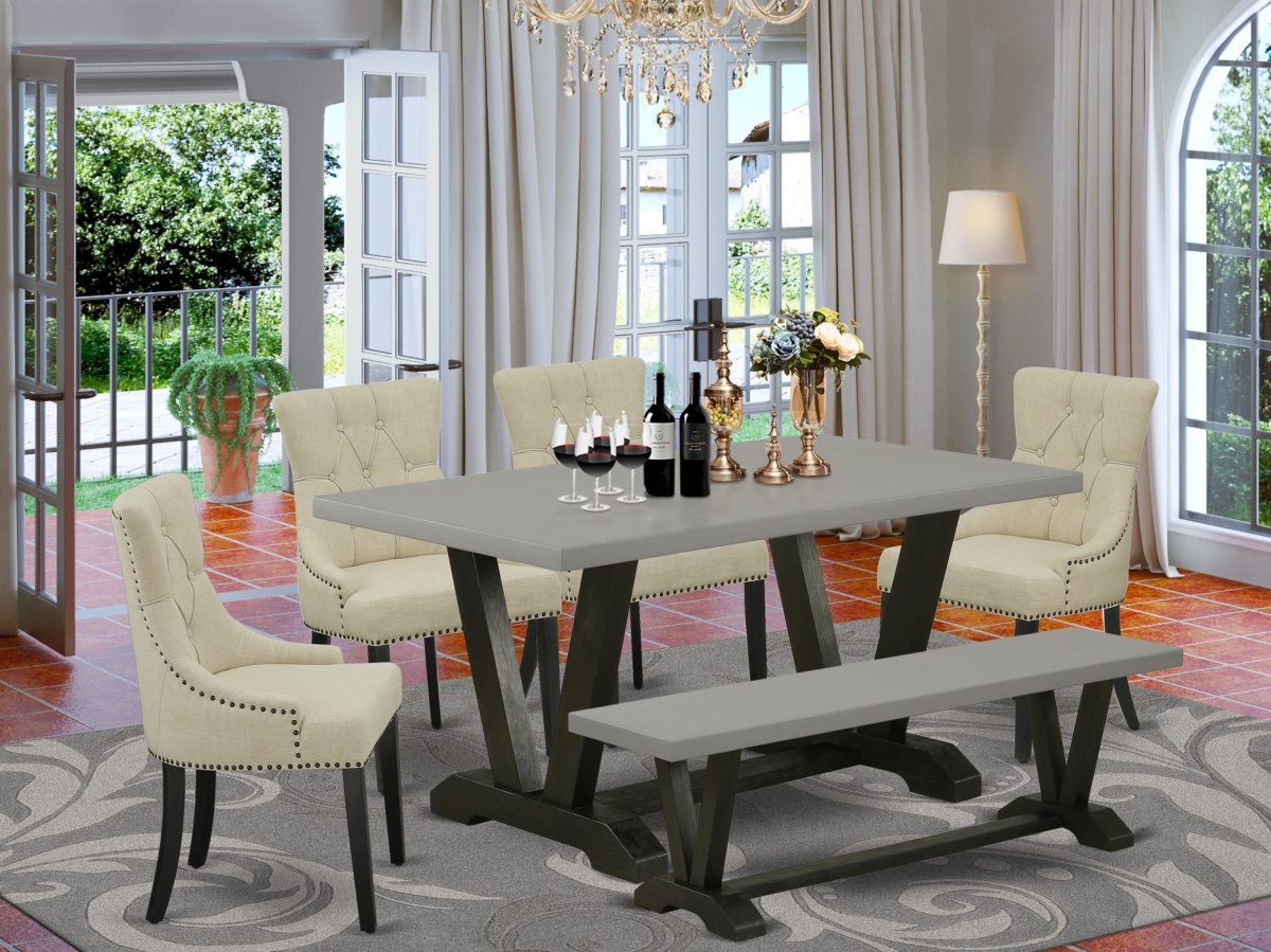 6 Piece V-Style Modern Dining Set - Light Beige & Cement