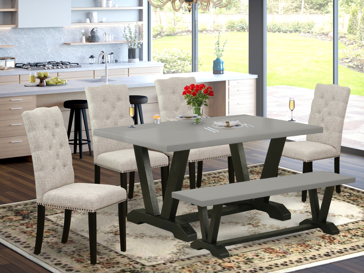6 Piece V-Style Small Dining Table Set - Dark Khaki