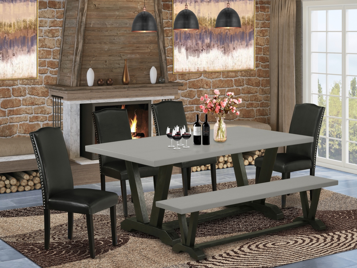 V697EN169-6 6 Piece V-Style Dinette Room Set - Mineral Blue & Cement