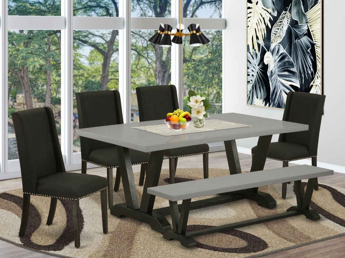 6 Piece V-Style Dining Table Set - Black