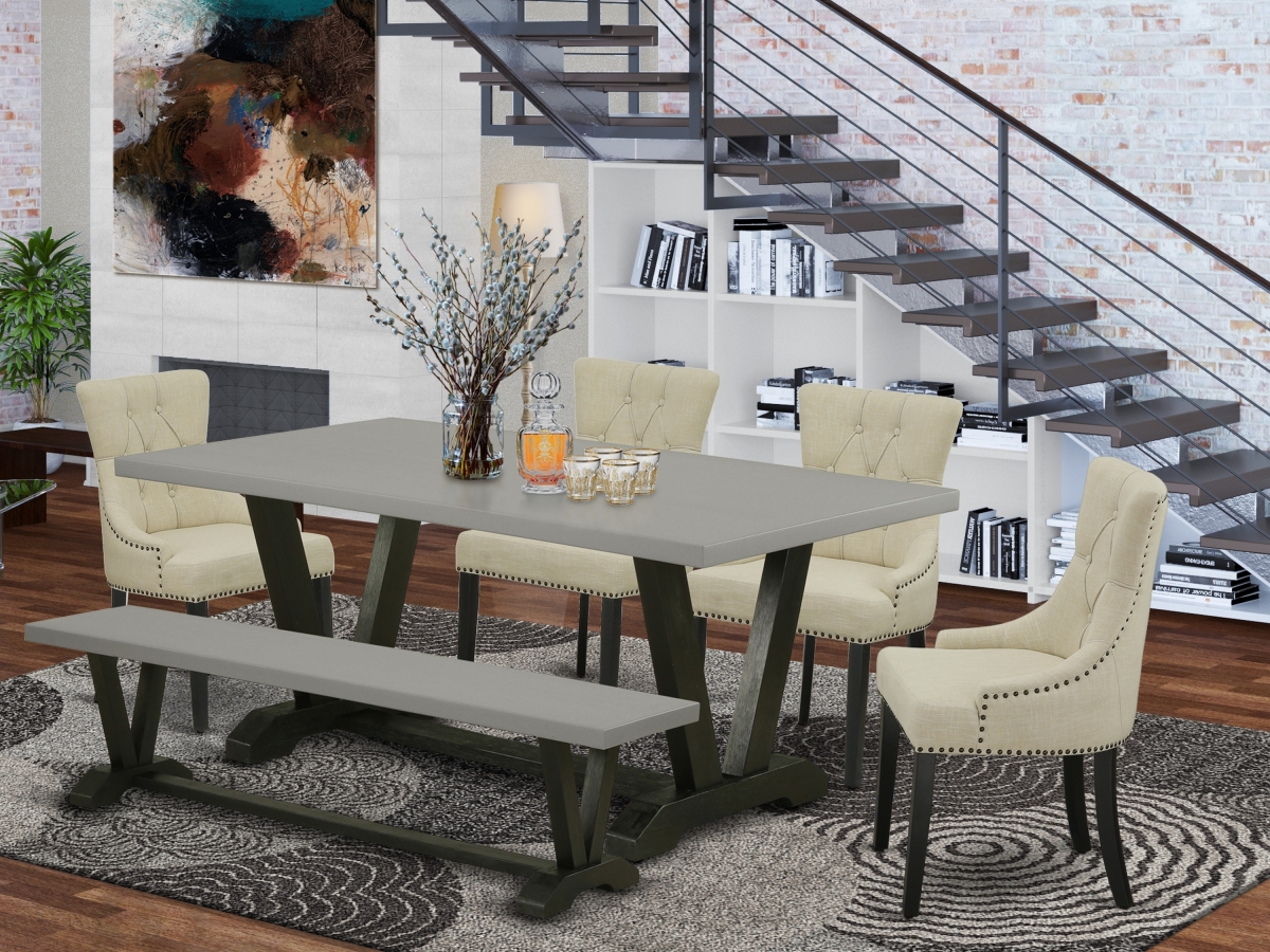 6 Piece V-Style Dining Table Set - Light Beige & Cement