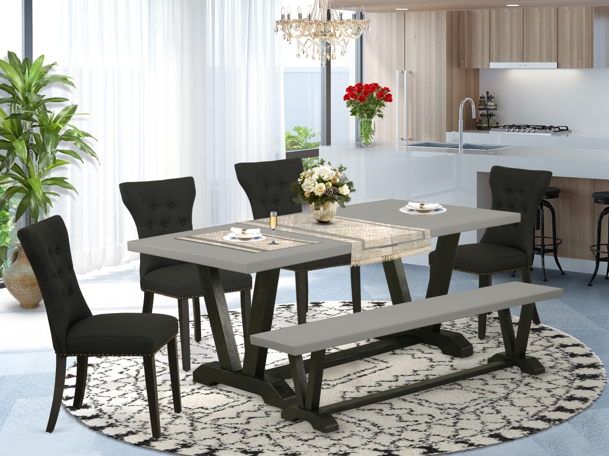 6 Piece V-Style Dining Set - Black & Cement