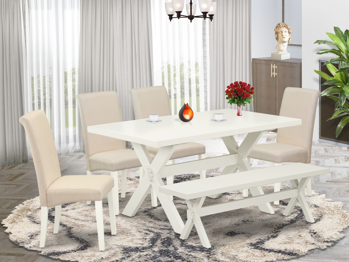 X026BA201-6 6 Piece X-Style Stylish Dining Room Set - Linen White -  East West Furniture