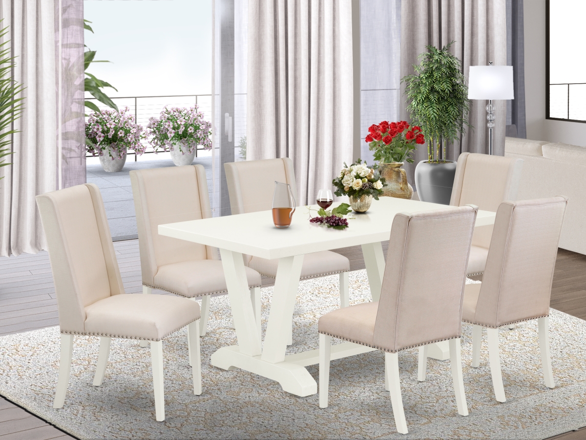 7 Piece V-Style Kitchen Table Set - Cream