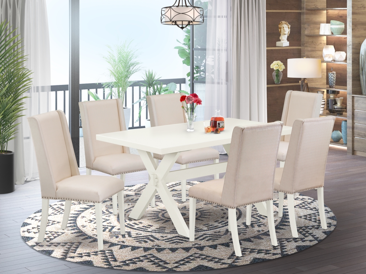 7 Piece X-Style Small Dining Table Set - Cream