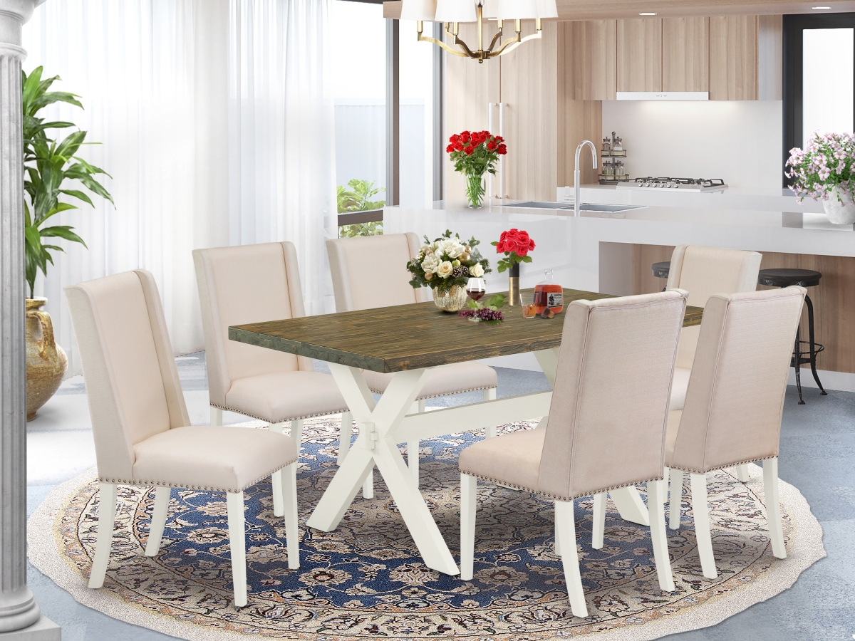 7 Piece X-Style Modern Kitchen Table Set - Linen White