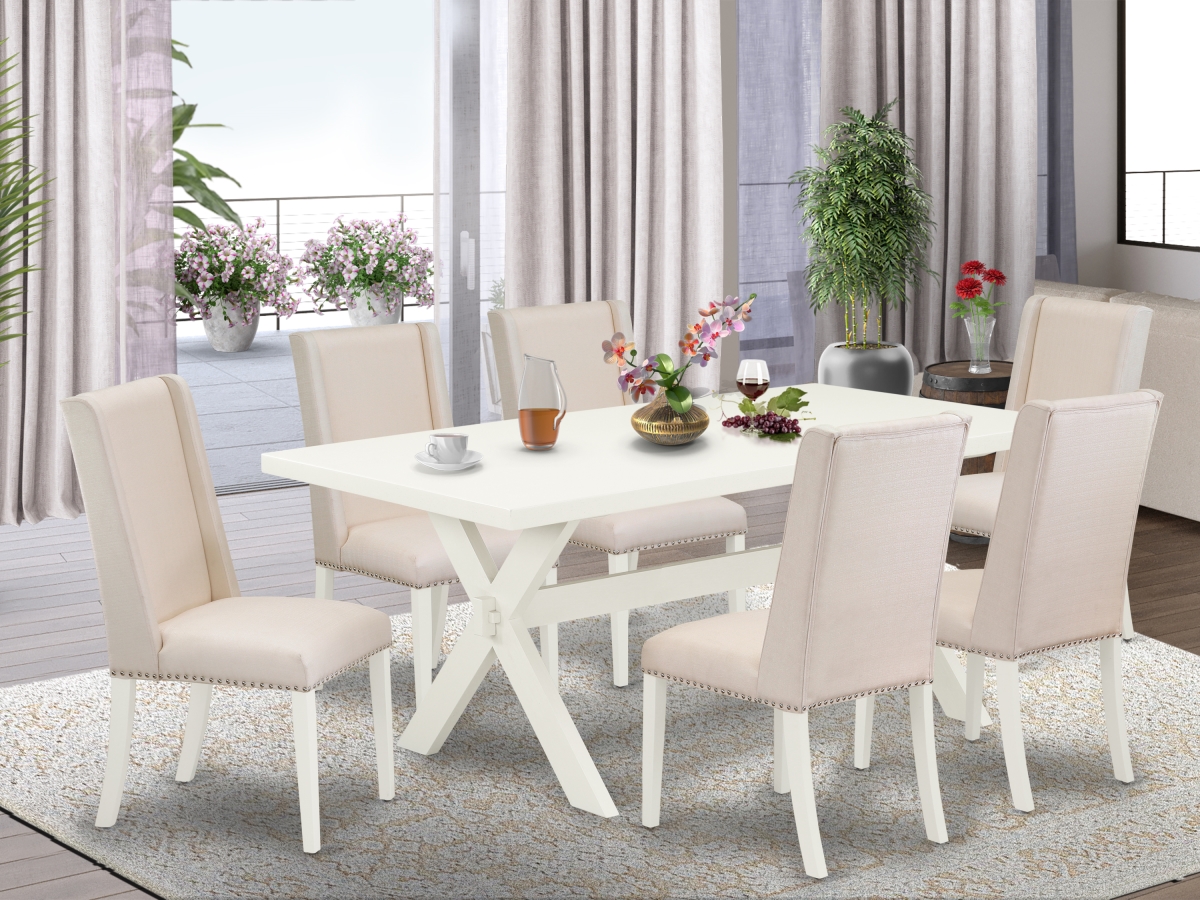 7 Piece X-Style Modern Dining Table Set - Cream