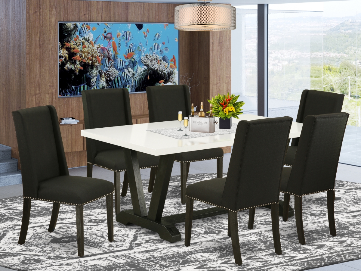 7 Piece V-Style Dining Room Table Set - Black