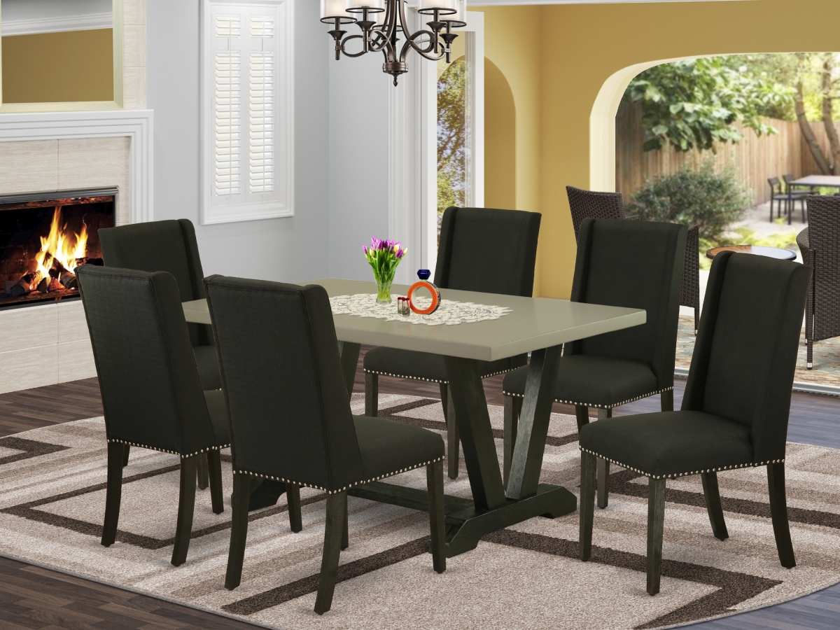 7 Piece V-Style Dining Room Table Set - Black