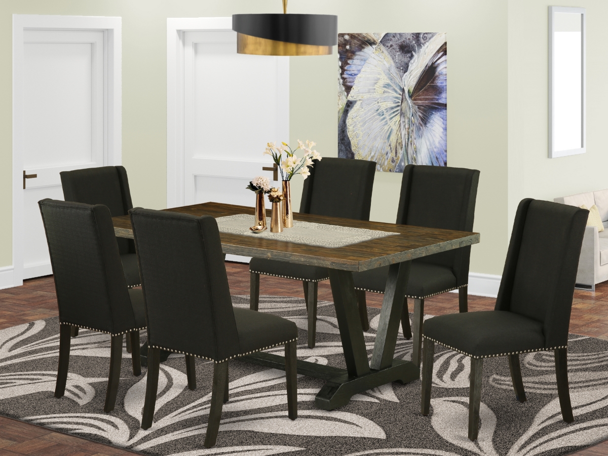 7 Piece V-Style Kitchen Table Set - Black
