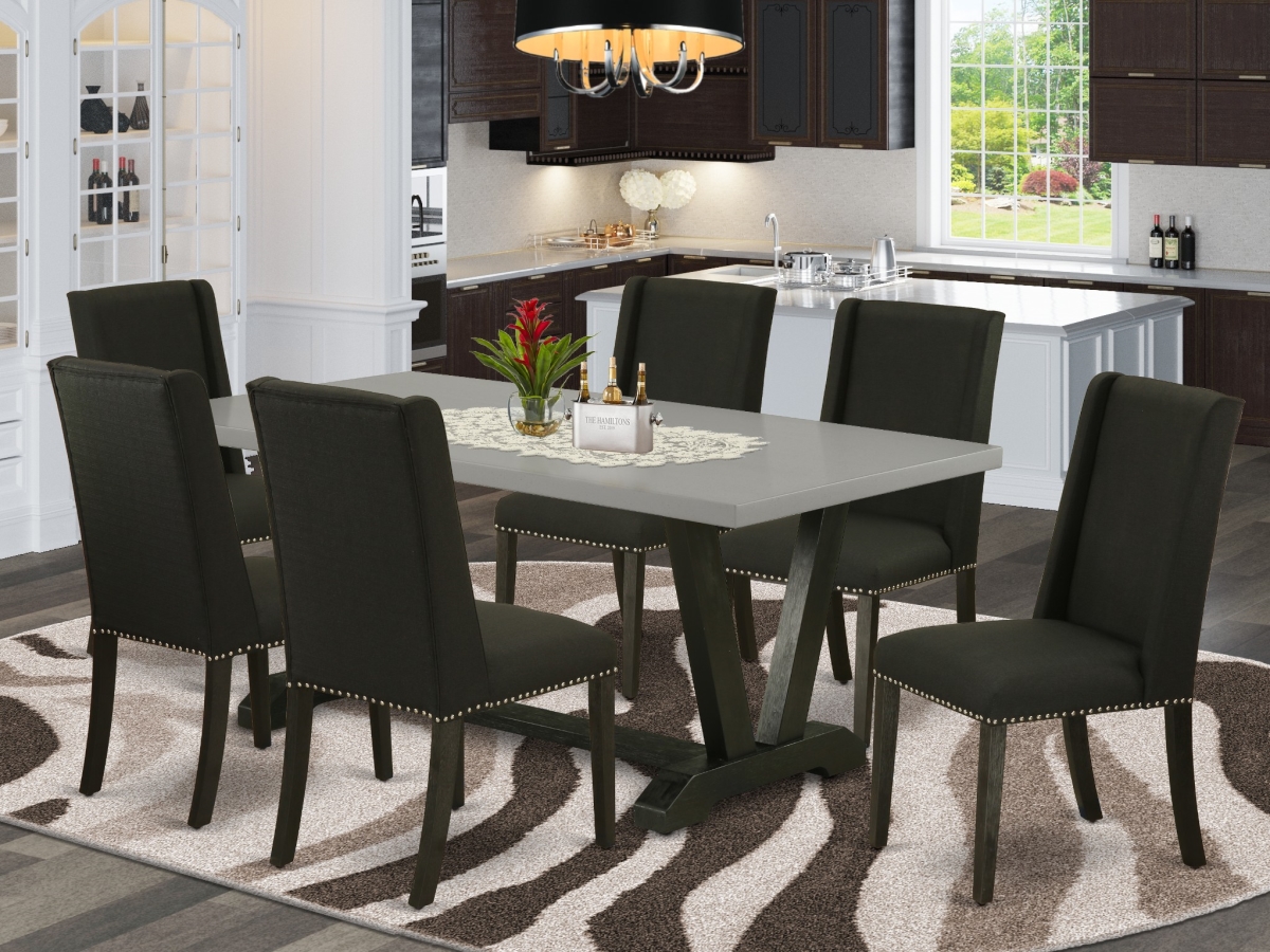 7 Piece V-Style Kitchen Furniture Set - Black