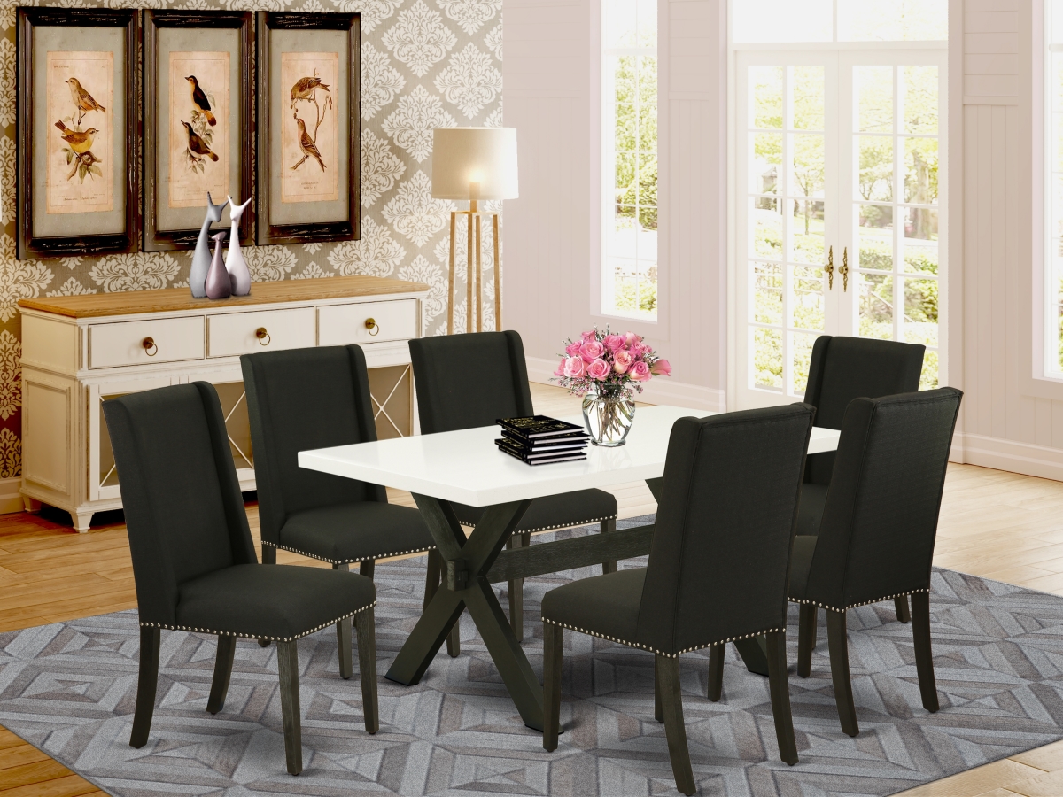7 Piece X-Style Dining Table Set - Black
