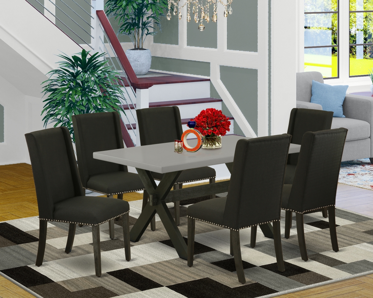 7 Piece X-Style Modern Dining Table Set - Black