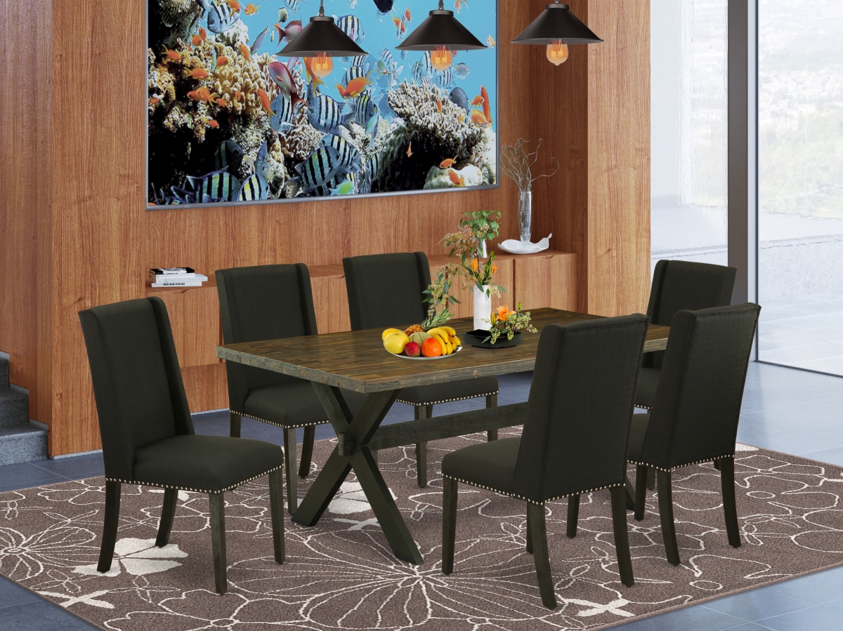 7 Piece X-Style Small Dining Table Set - Black
