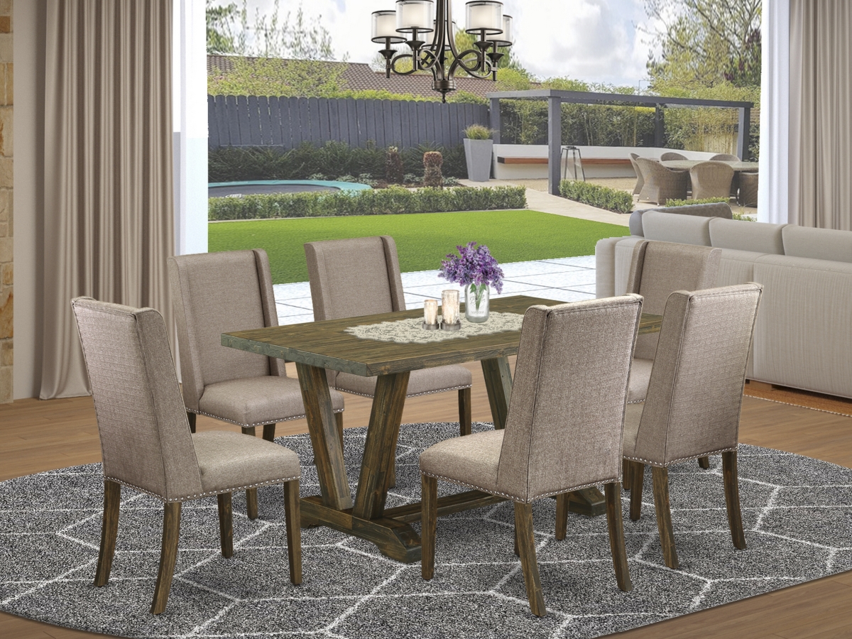 7 Piece V-Style Dining Room Set - Dark Khaki