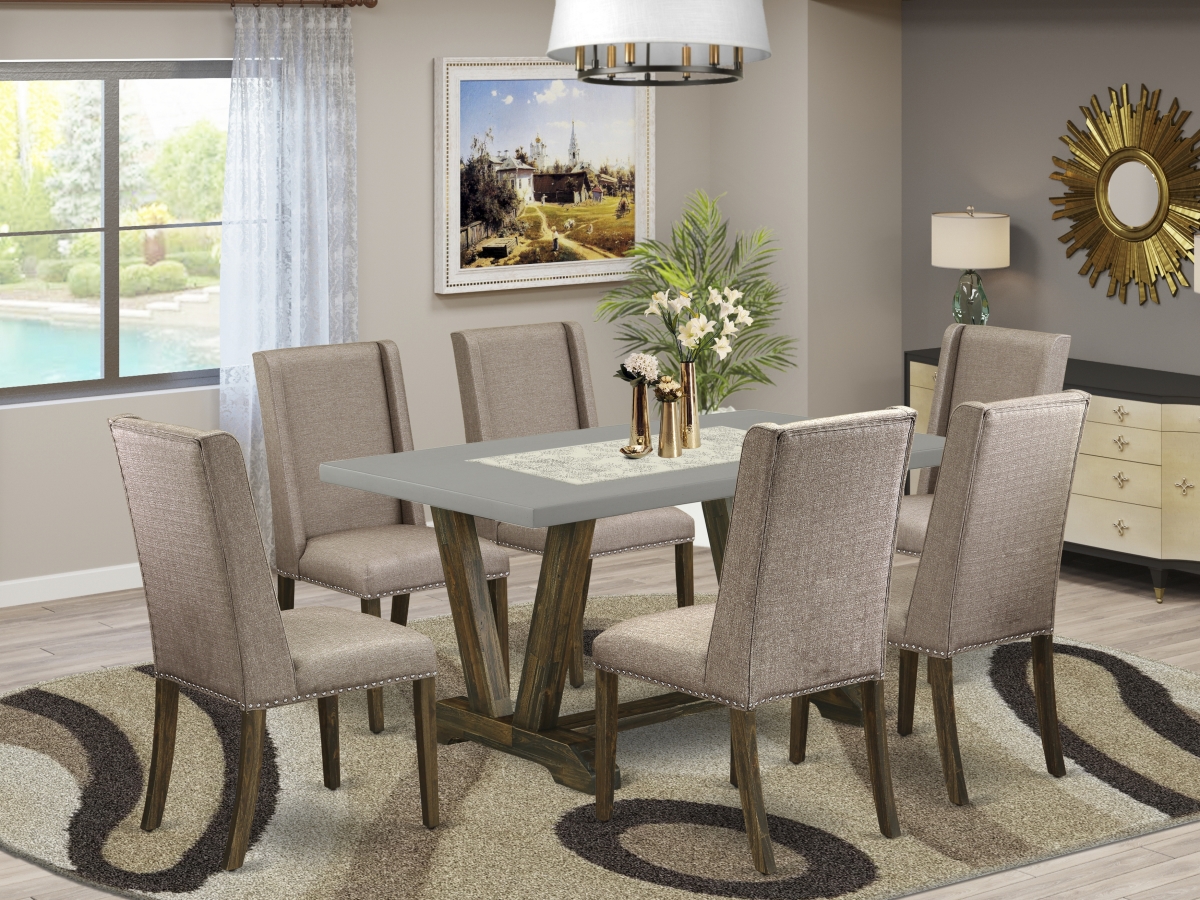 7 Piece V-Style Kitchen Table Set - Dark Khaki