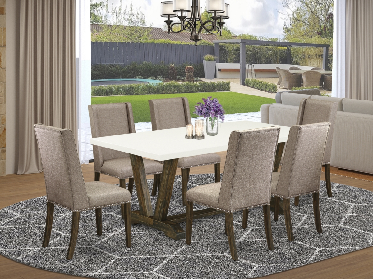 7 Piece V-Style Kitchen Dining Table Set - Dark Khaki