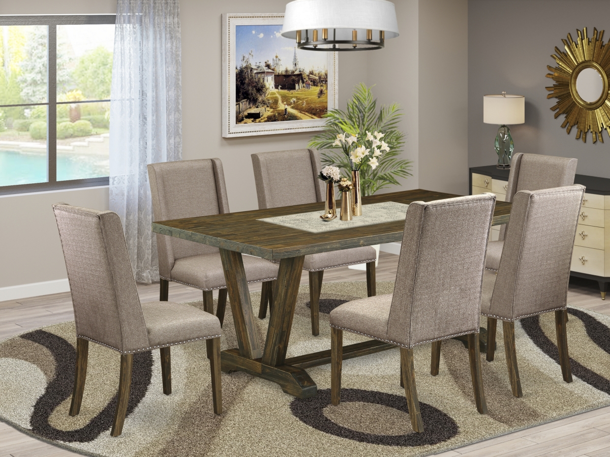 7 Piece V-Style Dining Table Set - Dark Khaki