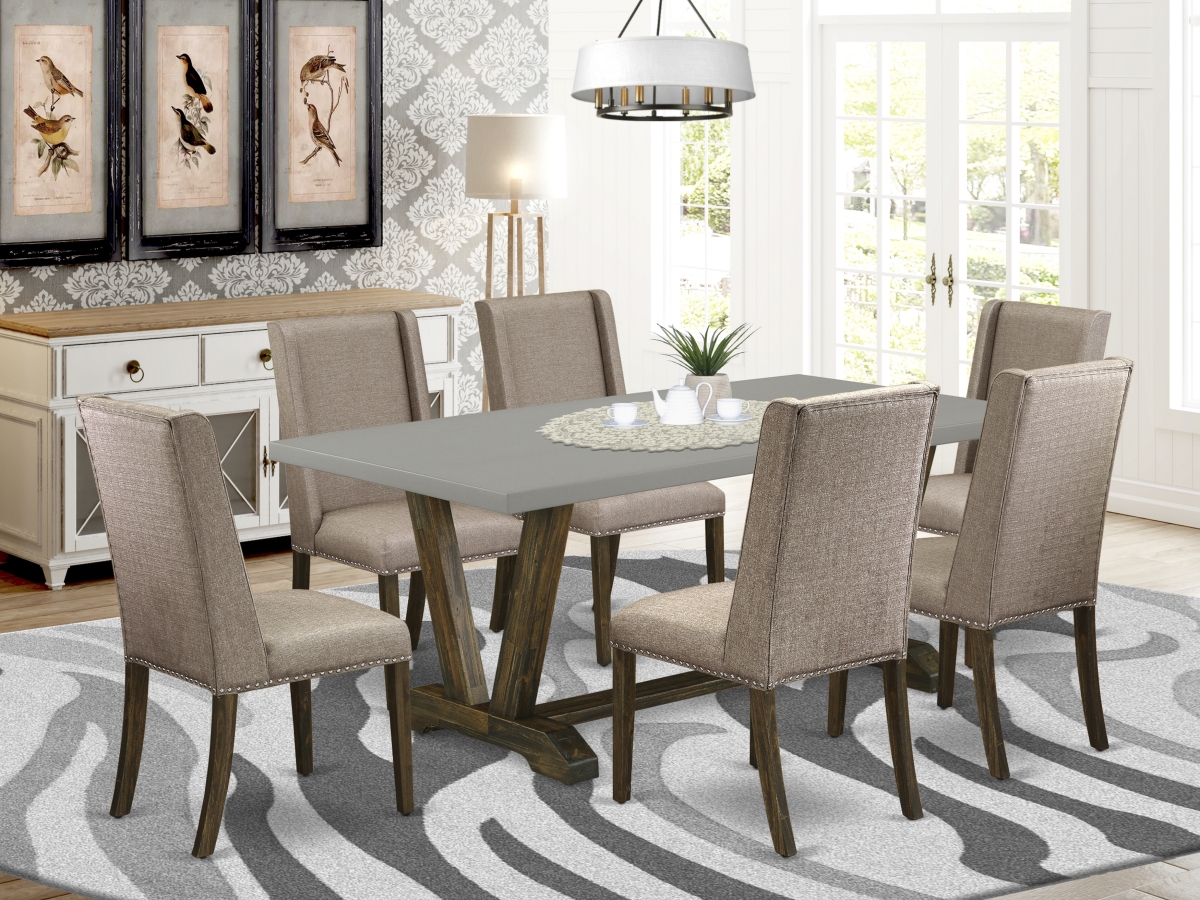 7 Piece V-Style Dining Table Set - Dark Khaki
