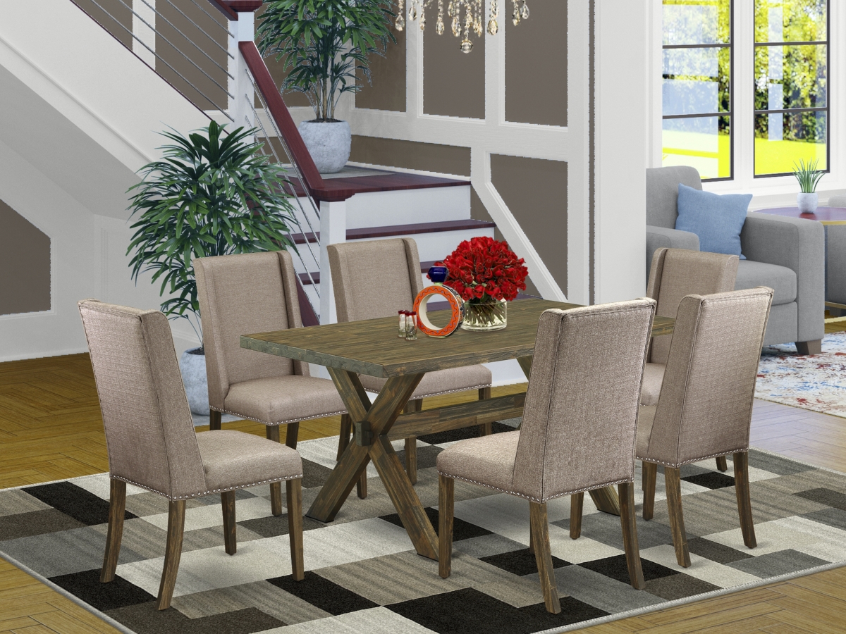 7 Piece X-Style Small Dining Table Set - Dark Khaki