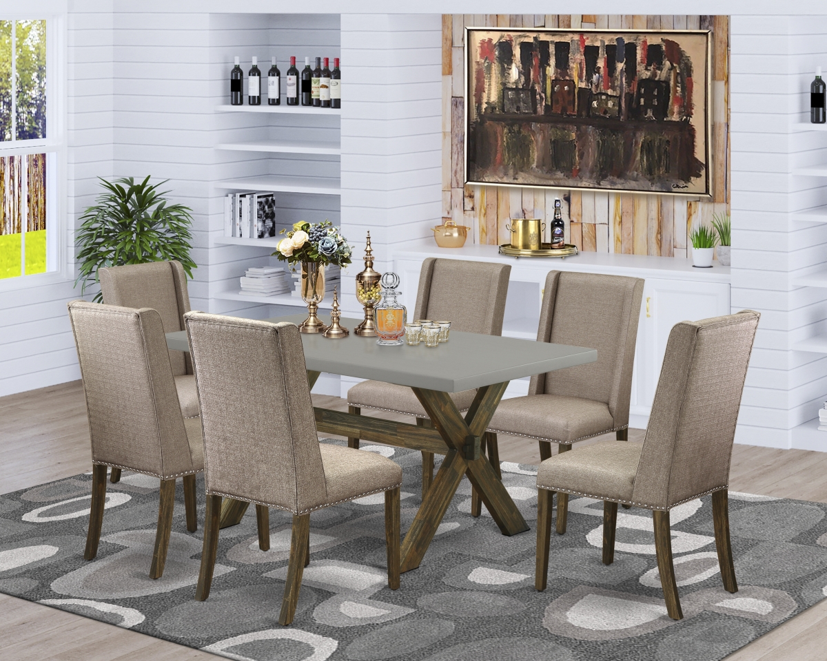 7 Piece X-Style Small Dining Table Set - Dark Khaki